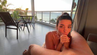 Brazilian Girl In Hot Brunette Sucks Dick At Sunset On A Balcony - hclips.com - Brazil