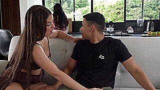 Big ass Latina fucks with her muscular boyfriend in the staircase while her mom doesn't see them - ah-me.com