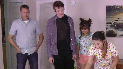 Aften Opal - Celestina Blooms - Busty Teen Foursome Strips After Losing Boomsticks Game - porntry.com - Britain