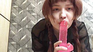 Redhead schoolgirl lusts for debauchery, kneads her dildo, and gets an explosive orgasm. - ah-me.com