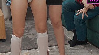 Step mom Teaches Sex and Shares Cum with Step daughter in Bed with New Step dad - ah-me.com