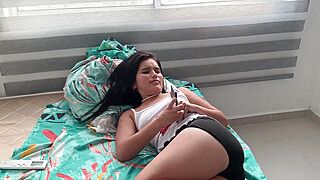 I take advantage of my best friend going out for food and convince his stepsister to let me fuck her and cum inside her. - ah-me.com