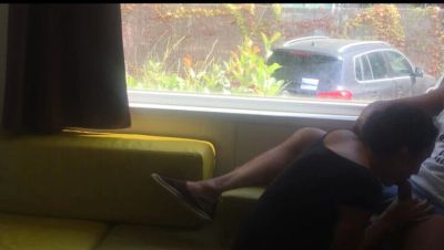 Risky Public Blowjob In Front Of Window - Hot Brunette MILF Wife On Her Knees Outdoor Camping - porntry.com - Italy