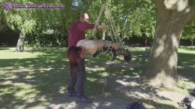 Park Suspension #3 - Girl Tied In A Tie & Suspended From A Tree With Car Toon - hclips.com