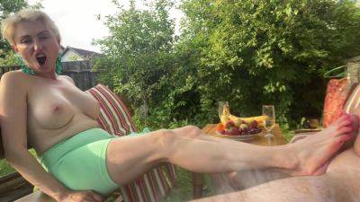 Outdoor Foot Jerking with Blowjob by Blond MILF - hotmovs.com