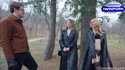 Two Exhibitionist Girls Showed Off Their Hot Bodies And Seduced A Passing Stranger - videomanysex.com