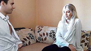 She's sucking him off and fucking his hard dick after losing their strip game - ah-me.com