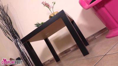 Sexy French maid in pantyhose upskirt and foot massage - hotmovs.com - France