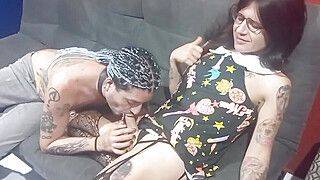 Real couple home made sex on the couch cum in mouth - ah-me.com