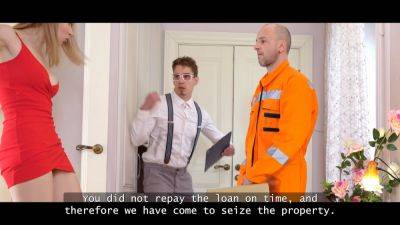 Russian blonde debtors Polly and friends get double penetrated in tight asses and pussies - sexu.com - Russia