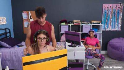 Lina Love and Kai Jaxon get their tight holes stretched by gamer babe Grabs Some Dorm Dick - sexu.com