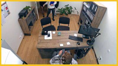 Watch as wife flaunts her massive boobs in the bank while hubby watches in VIP4K interview - sexu.com