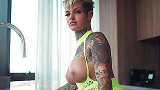 Split Tongue Tattooed Babe Fucking Hard In The Kitchen - ah-me.com