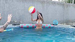 Katty West - Oliver Strelly - Gave his girlfriend's tight pussy to his friends after a pool party. Creampie and double vaginal - ah-me.com