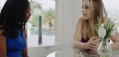 Hazel Grace - Anna Claire Clouds - ADULTMOBILE - Big-Titted Ebony Feasts On Her Blonde Girlfriend's Shaved Pussy As She Rubs Her Clit - inxxx.com