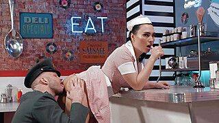 Tgirl waitress Ember Fiera anal in diner - ah-me.com