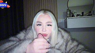 Drooling blowjob with plump lips from stepmother in fur coat. She sucks it good! - ah-me.com