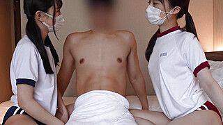 Handjob with two cute perky asses... - ah-me.com - Japan