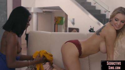 Blonde lesbo bae toying her cute ebony - hotmovs.com