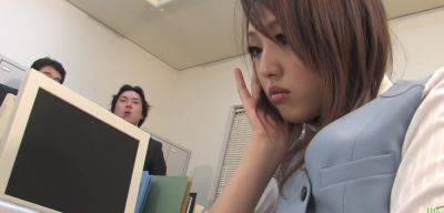 Another day at the office where this sexy bitch got fucked by two hard cocks - inxxx.com - Japan