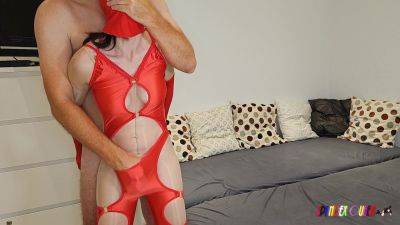 Spandexqueen Sucks Dick, Comes Hard And Milks His Cum Into Her Red Spandex + Nylon Suit - hclips.com