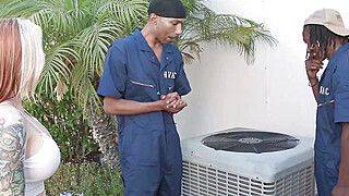 Sweaty Big Tittied Bitch Tag Teamed By MONSTER Cocked Repairmen - ah-me.com