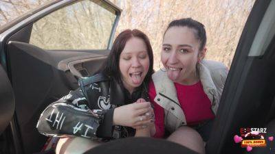 Vicky Sixxx, Simon Winternight And Black Lynn In Public Blowjob Turn By Turn During The Car Trip - hclips.com