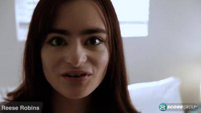 Reese Robbins - Teeny-tiny Reese Robbins, a brunette flattie, lets our hung stud fuck her mouth and pussy until he gives her a facial. - hotmovs.com