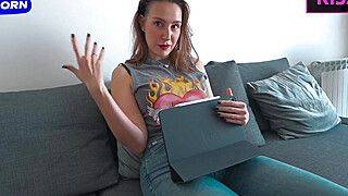 Step sister learn english for webcam show and ask step brother to help with sexy... - ah-me.com - Britain