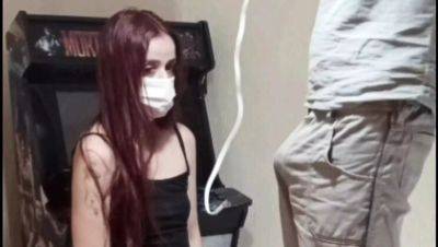 Hot Latina Teen with Colored Hair Squirts for Electrician - Standing BJ & Cumshot - porntry.com