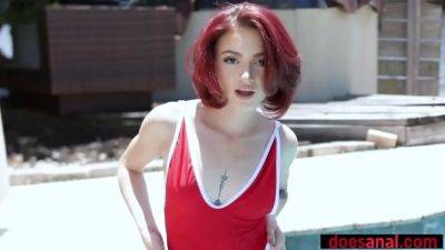 Cute redhead teen in sexy swimsuit anal fucked outdoor - sexu.com
