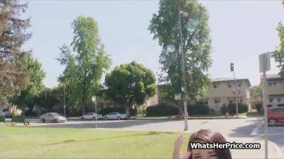 Busty brunette cocked outdoors for easy money - sexu.com