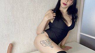 This warm doll gets prepared to jerk with a fat faux-cock and has an orgasmic solo sesh! - ah-me.com