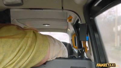 Fake cab red haired cougar in sexy nylons rails a meaty large dick in a taxi - sexu.com