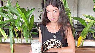 Katty West - Crazy CUMWALK in STARBUCKS - Blowjob in Public Toilet, Drinking coffee with Sperm - ah-me.com