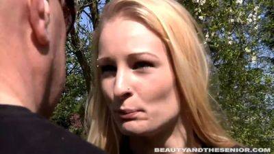 Sexy blond teen gives head to a senior - sexu.com