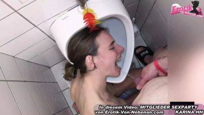 Skinny German teen Karina HH swallows cum and piss in wild swinger club gangbang - veryfreeporn.com - Germany