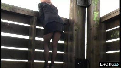 Hot German babe fingers her tight pussy in public - solo masturbation - porntry.com - Germany