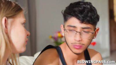 Sneaky stepsis giving stepbro blowjob while family is away - hotmovs.com