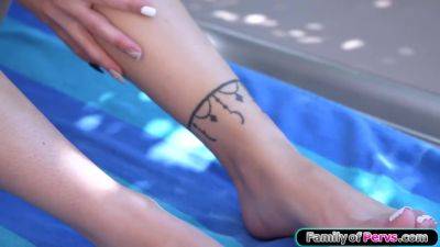 Chanel Camryn - My petite stepsis Chanel Camryn gives my big cock a footjob - hotmovs.com