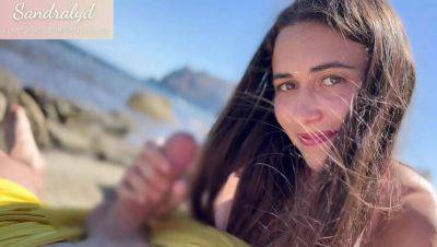 Hot Latina Teen Sandralydx Gives Handjob on Beach - POV Cumshot in Mouth - veryfreeporn.com - Spain