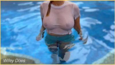 Hot Milf Wifey Flashes Her Big Braless Tits in Pool - Outdoor Public Nudity - xxxfiles.com