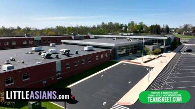 Lulu Chu - Sweet and small asian stunners stroke joey’s boner underneath his shorts - sexu.com