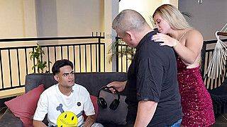 I fuck my stepmom in the living room while my stepdad is on a call! Danyel Mast and Karen Sleent - ah-me.com - Colombia