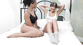 Kira Noir - April Olsen - Busty ebony grabs gfs head during oral - ah-me.com