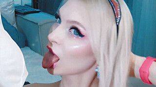 Naughty Blonde Teases with Deep Wet Oral Play - ah-me.com