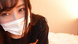 Japanese cute girl gives a guy handjob while facesitting and being eaten pussy - ah-me.com - Japan