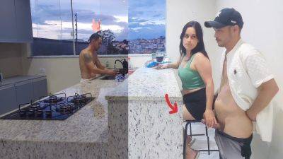 Fucking Hot Wife In The Kitchen Until She Cums, While The Cuckold Washes The Dishes - hclips.com - Brazil