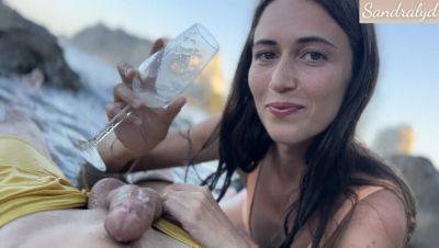 Hot Latina Sandralydx Swallows Cum on Beach - POV Blowjob & Outdoor Sex - porntry.com - France - Spain