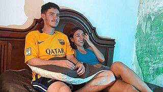 I watch TV with my Latina stepsister and I make her suck my cock - ah-me.com